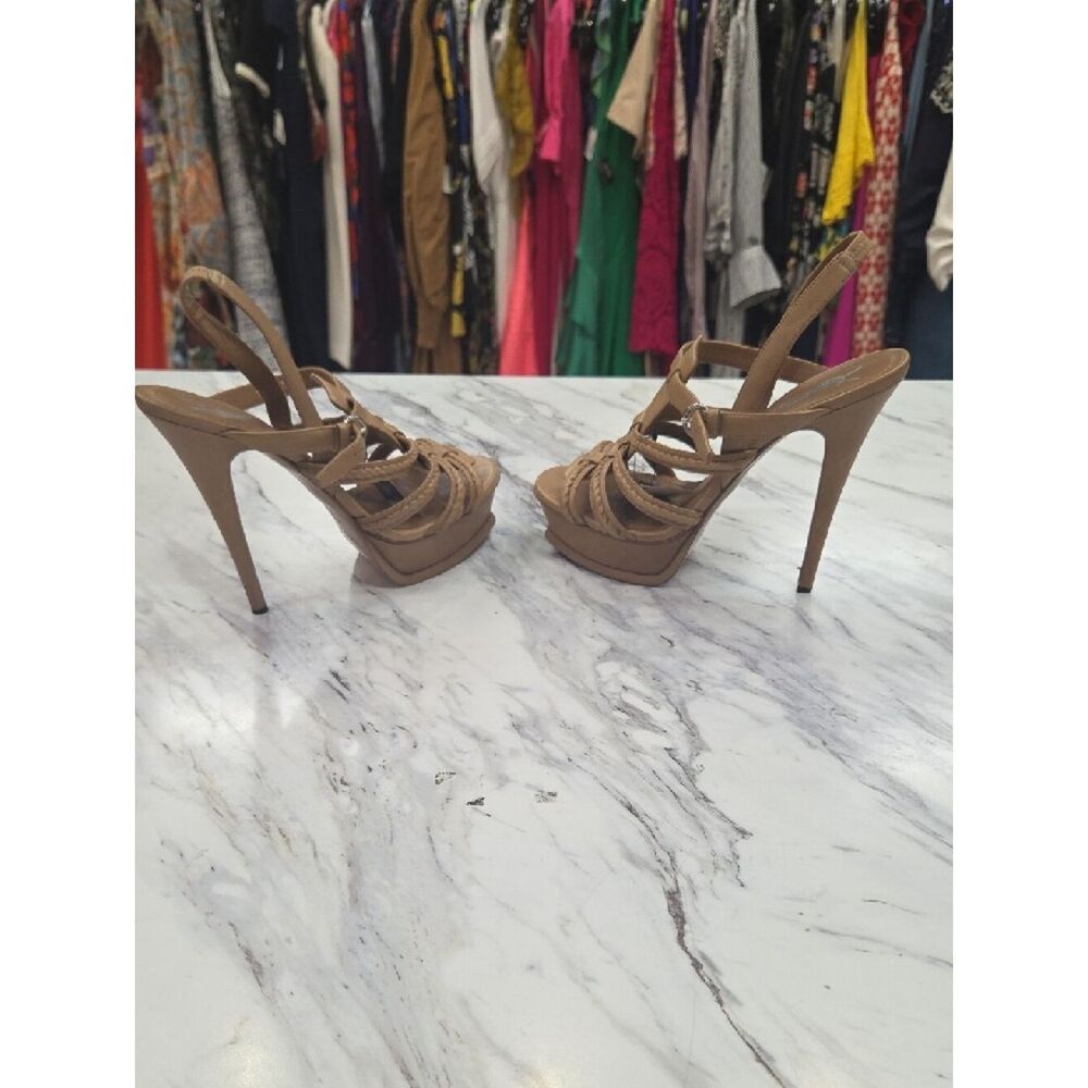 Yves Saint Laurent Tan Multi-Strap Platform Slingback Heels - Picture 4 of 15